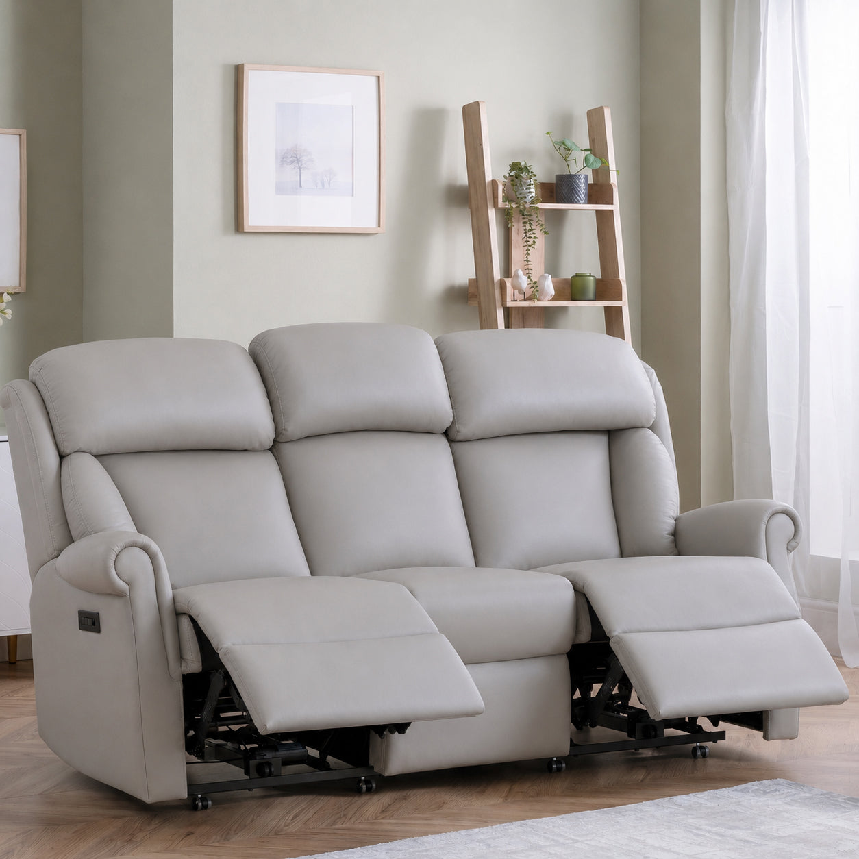 Celebrity Ashfield Three Seater Electric Powered Reclining Leather Sofa With Lumbar & Headrest Adjustment Option