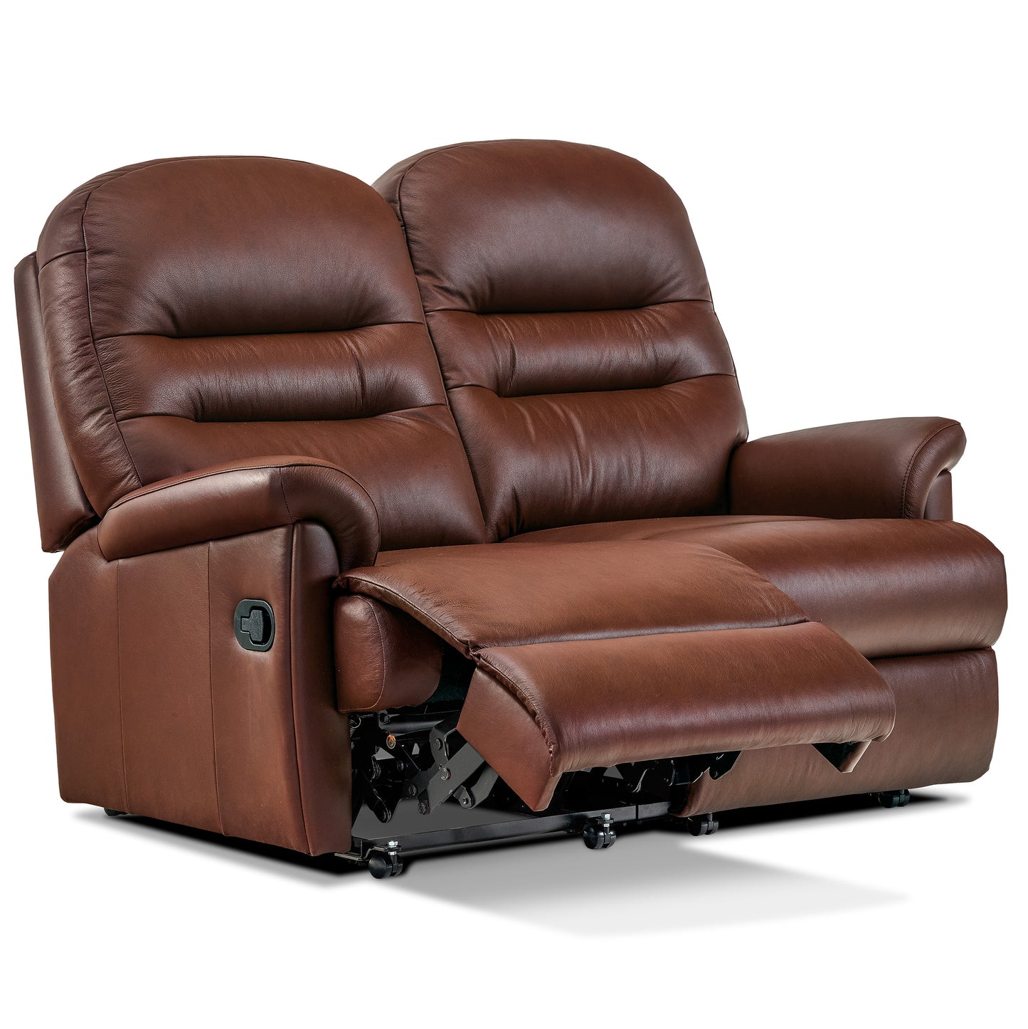 Brown leather recliner sofa on a white background