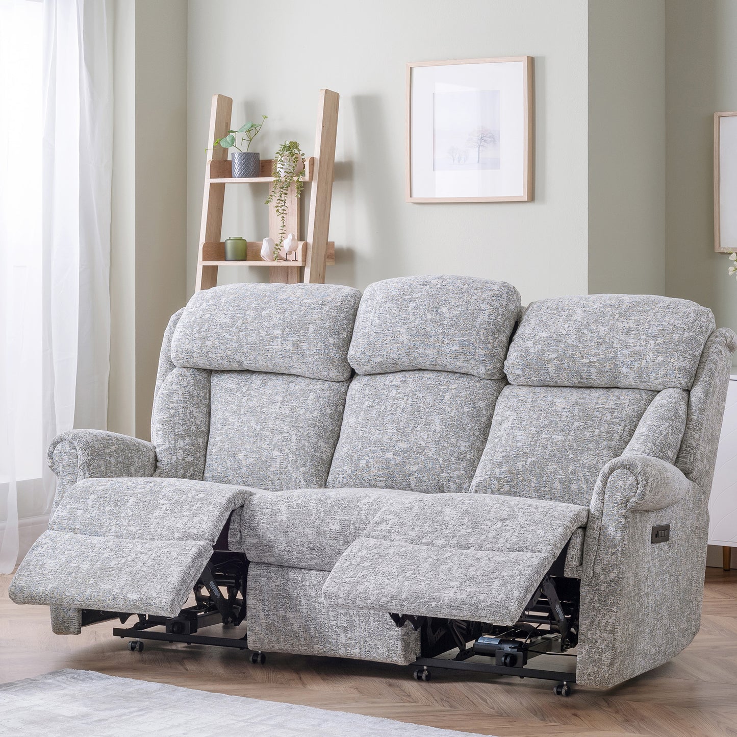 Celebrity Ashfield Three Seater Electric Powered Reclining Fabric Sofa With Mammoth Foam & Lumbar & Headrest Adjustment Option