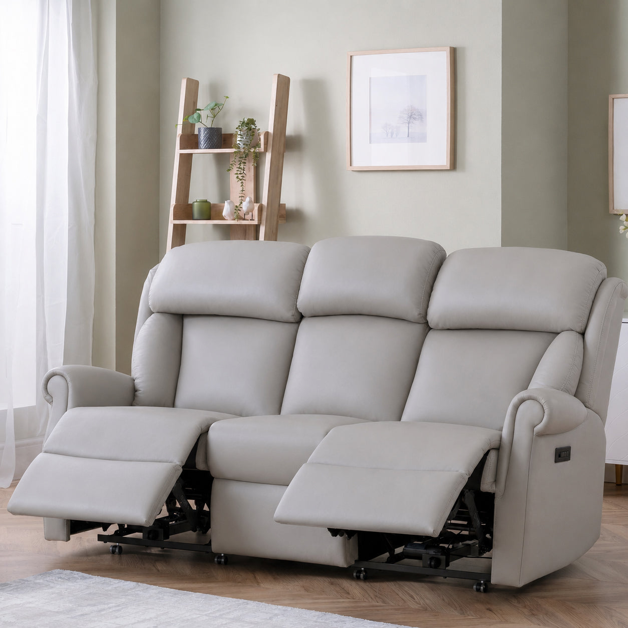 Celebrity Ashfield Three Seater Electric Powered Reclining Leather Sofa With Lumbar & Headrest Adjustment Option