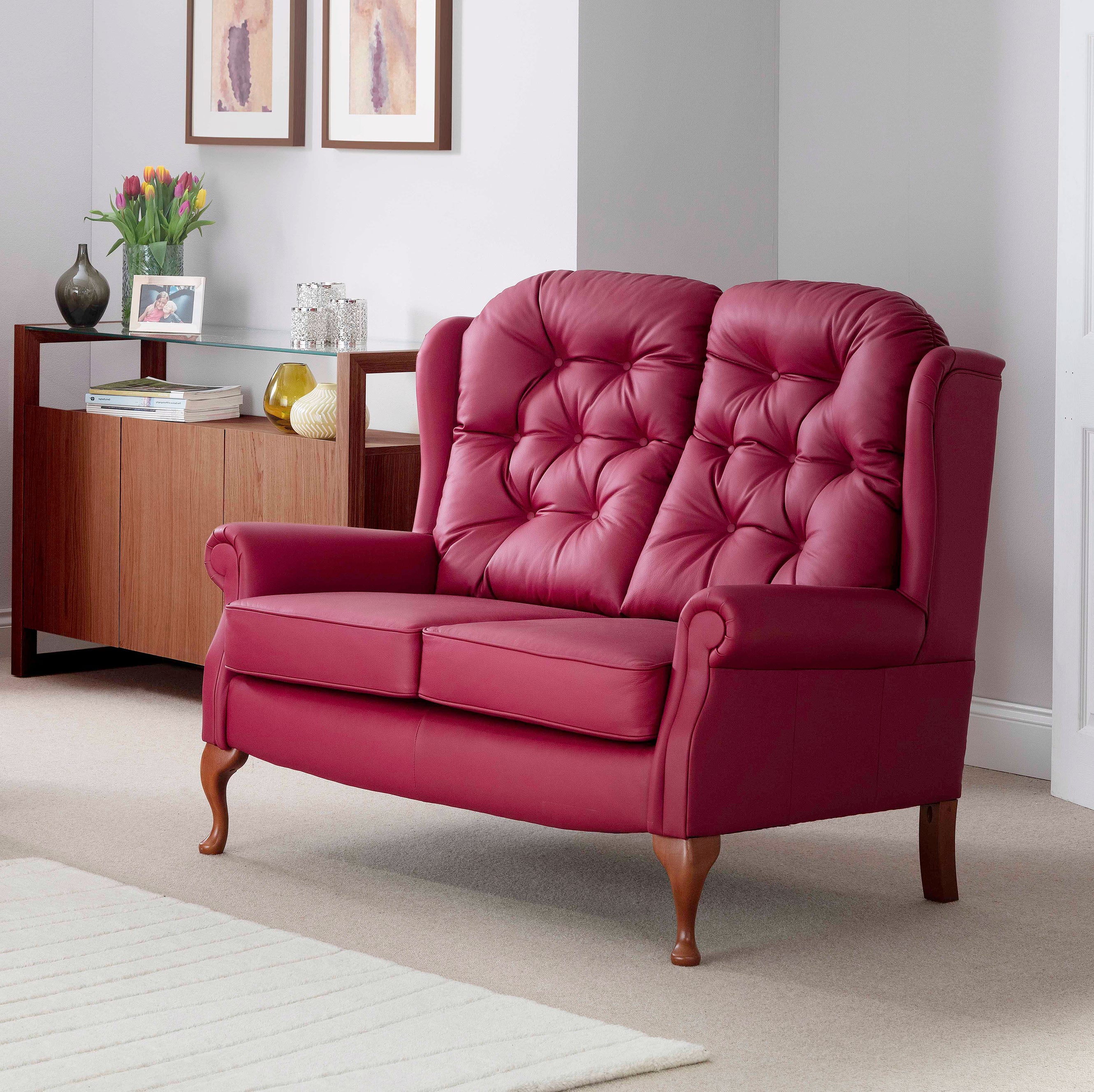 Celebrity Woburn Legged Fixed Leather Fireside Two Seater Settee ...