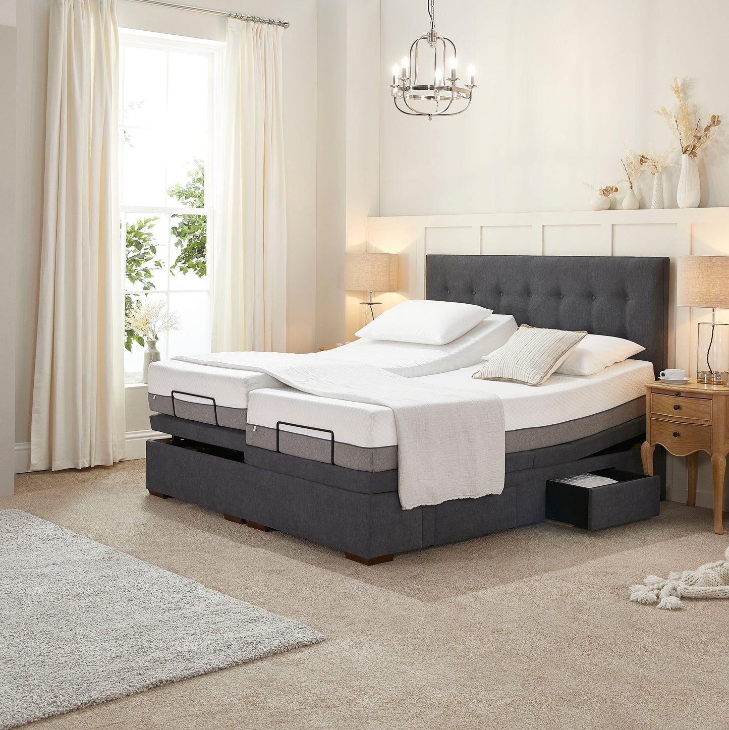 5ft Dual King Size Opera Emerald Motion Divan Adjustable Bed With A Selection Of Mattresses VAT FREE