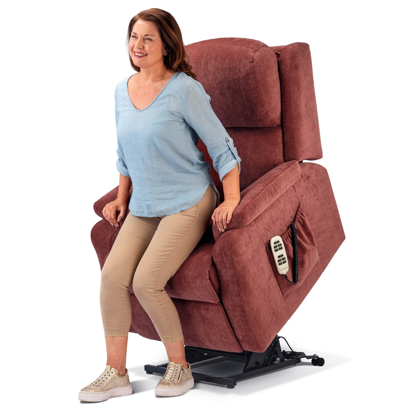 Sherborne Dakota Dual Motor Fabric Riser Recliner Armchair With Lumbar & Headrest Adjustment Option VAT FREE