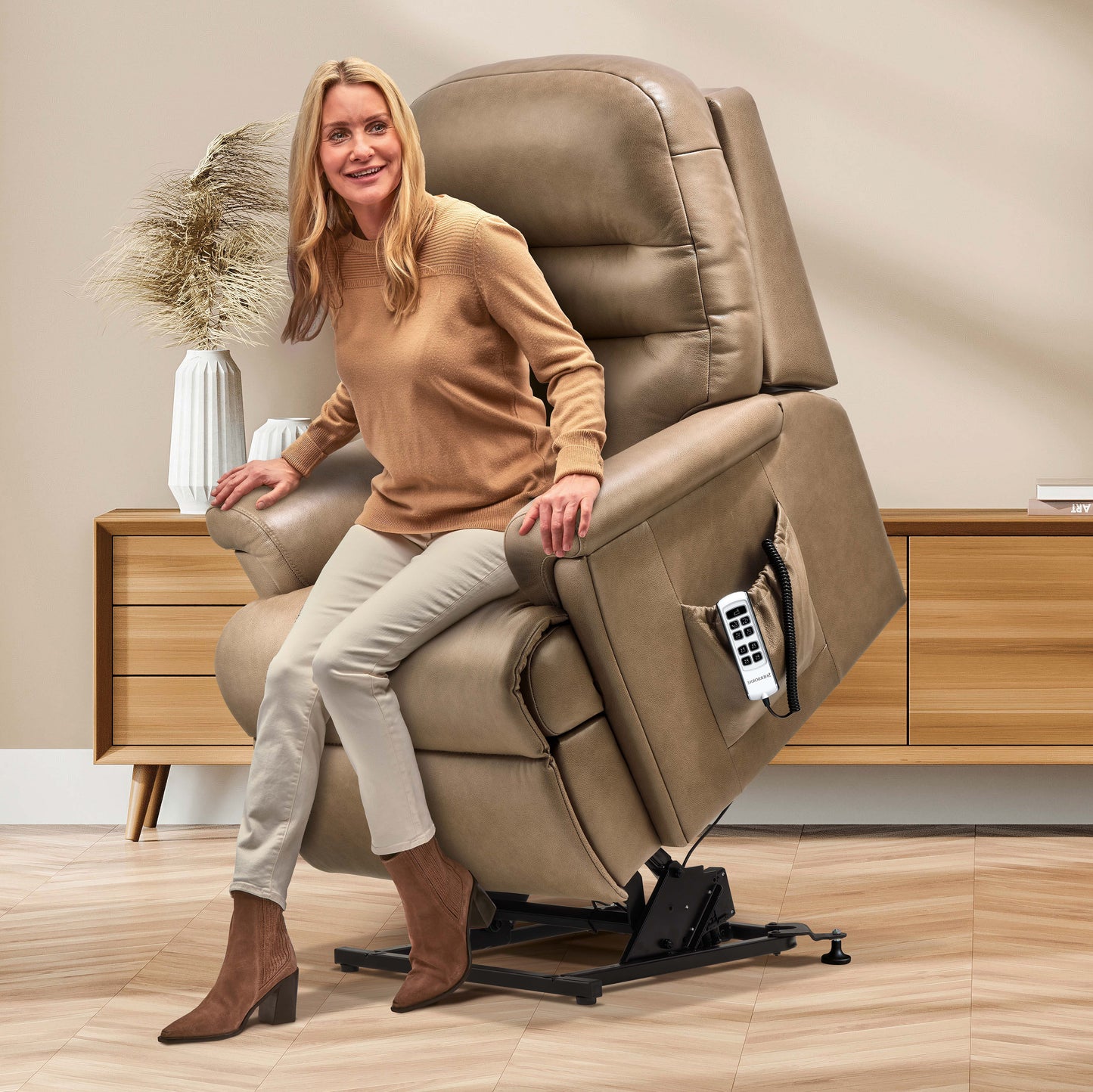 Sherborne Beaumont Cloud Comfort Triple Motor Leather Riser Recliner Armchair With Lumbar & Headrest Adjustment Option VAT FREE