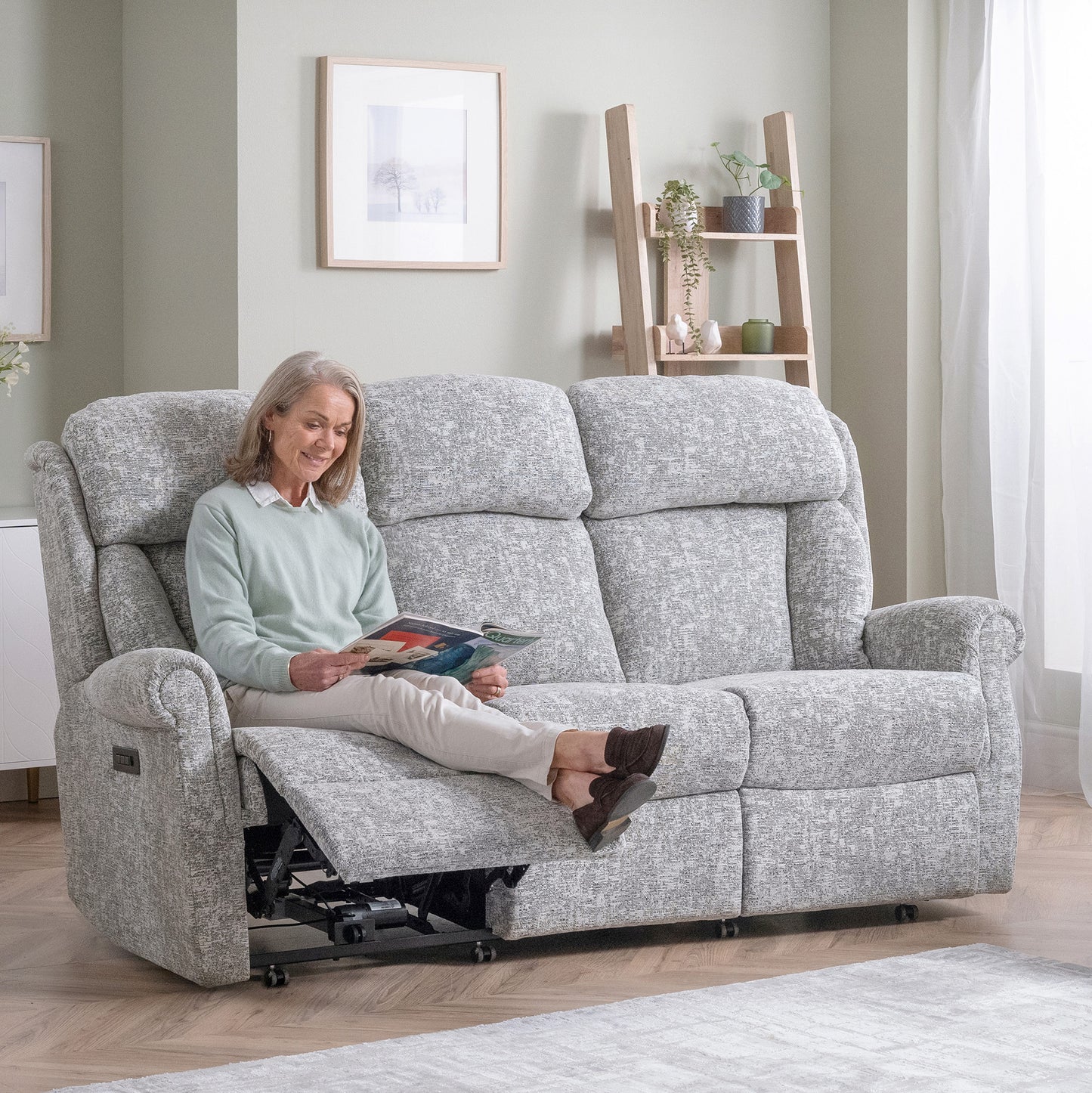 Celebrity Ashfield Three Seater Electric Powered Reclining Fabric Sofa With Mammoth Foam & Lumbar & Headrest Adjustment Option