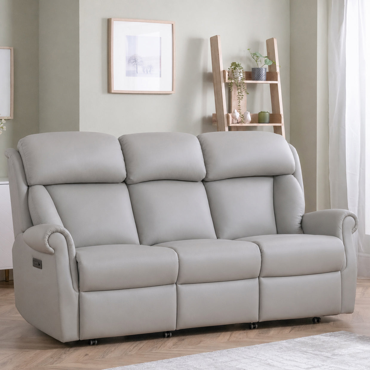 Celebrity Ashfield Three Seater Electric Powered Reclining Leather Sofa With Lumbar & Headrest Adjustment Option