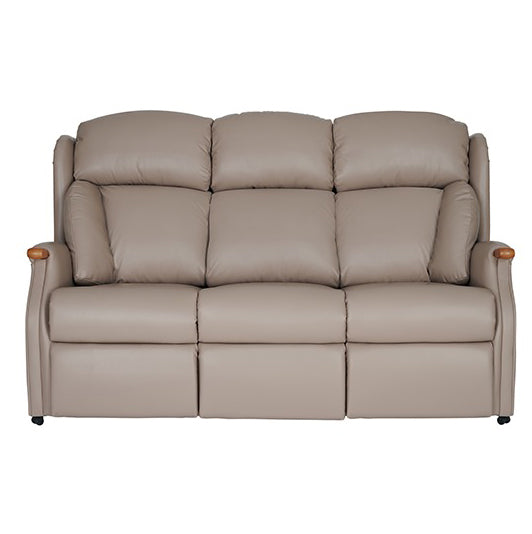 Beige leather celebrity canterbury sofa on a white background