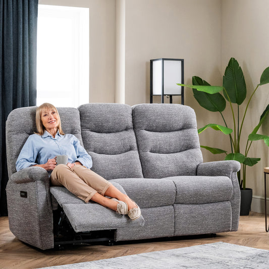 Celebrity Hollingwell Three Seater Settee Electric Powered Reclining Fabric Sofa With Mammoth Foam & Lumbar & Headrest Adjustment Option