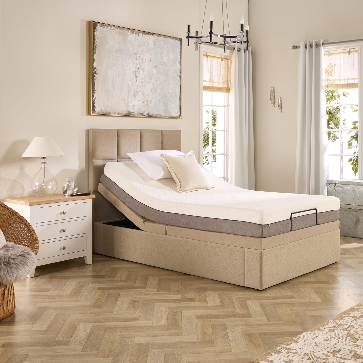 Opal Motion Divan Adjustable Bed With A Natural 2500 Pocket Sprung Medium Feel Mattress VAT FREE