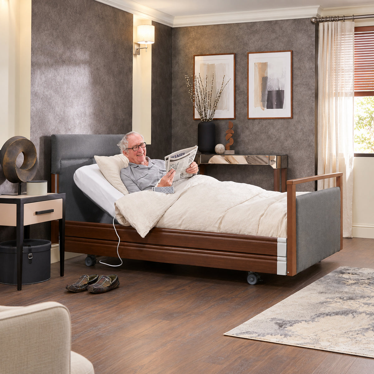 Opera Signature Upholstered Profiling High Low Home Care Adjustable Bed With A Choice Of Mattresses VAT FREE