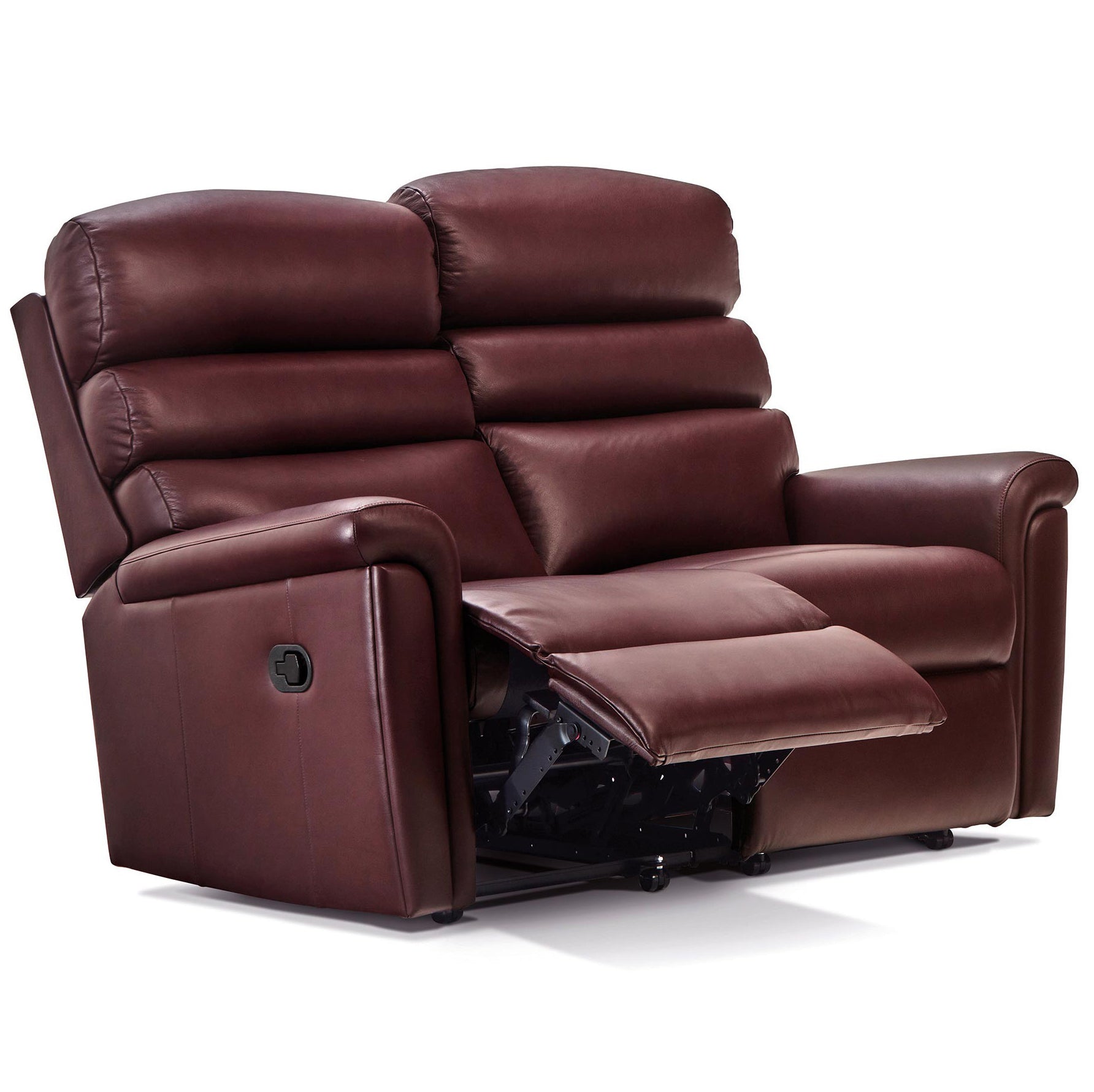 Burgundy leather Sherborne Comfi Sit recliner sofa on a white background