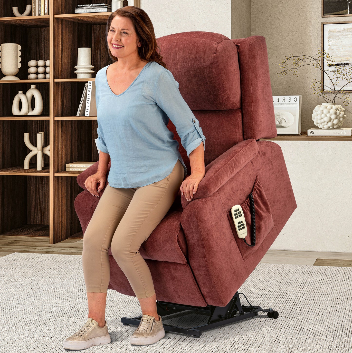 Sherborne Dakota Dual Motor Fabric Riser Recliner Armchair With Lumbar & Headrest Adjustment Option VAT FREE