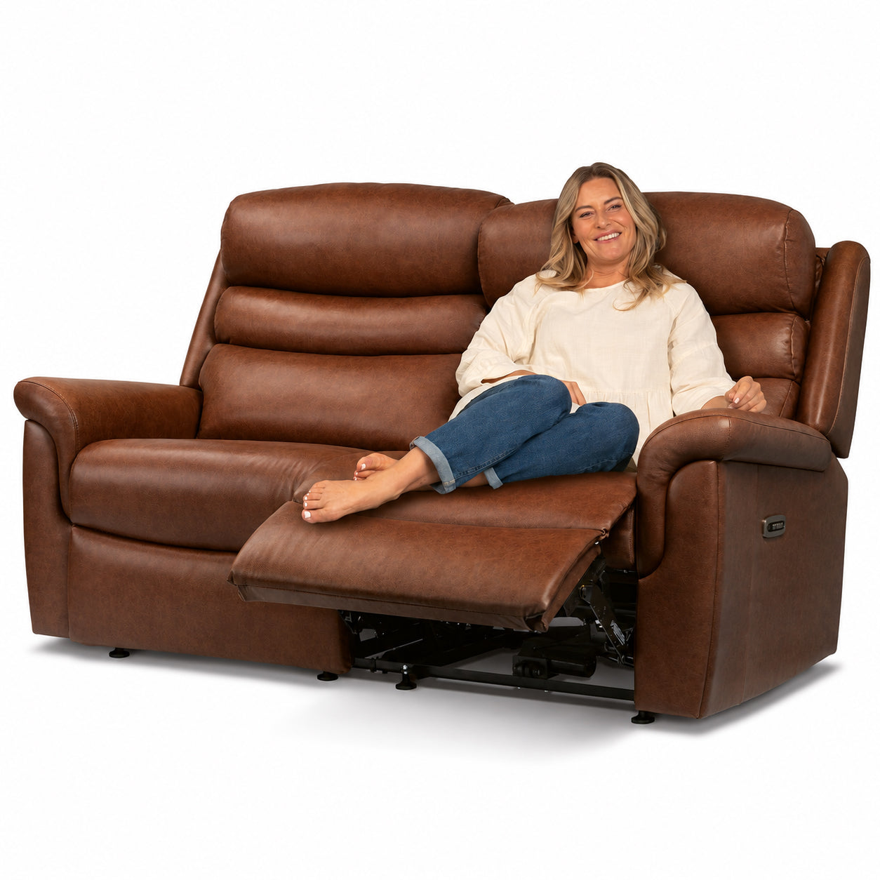 Sherborne Leyburn Two Seater Lounger Electric Powered Reclining Leather Sofa With Headrest Adjustment Option