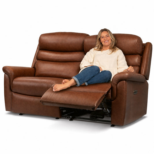 Sherborne Leyburn Two Seater Lounger Electric Powered Reclining Leather Sofa With Headrest Adjustment Option