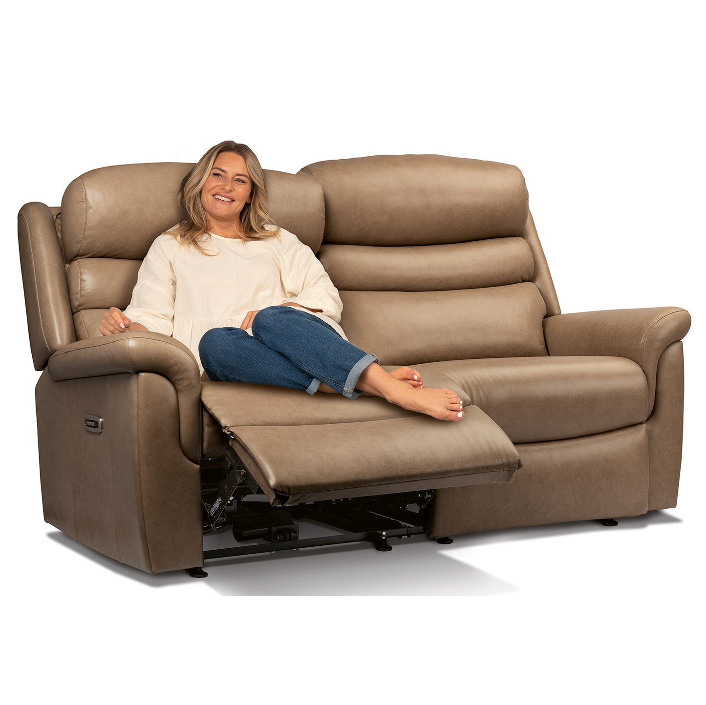 Sherborne Leyburn Two Seater Lounger Electric Powered Reclining Leather Sofa With Headrest Adjustment Option