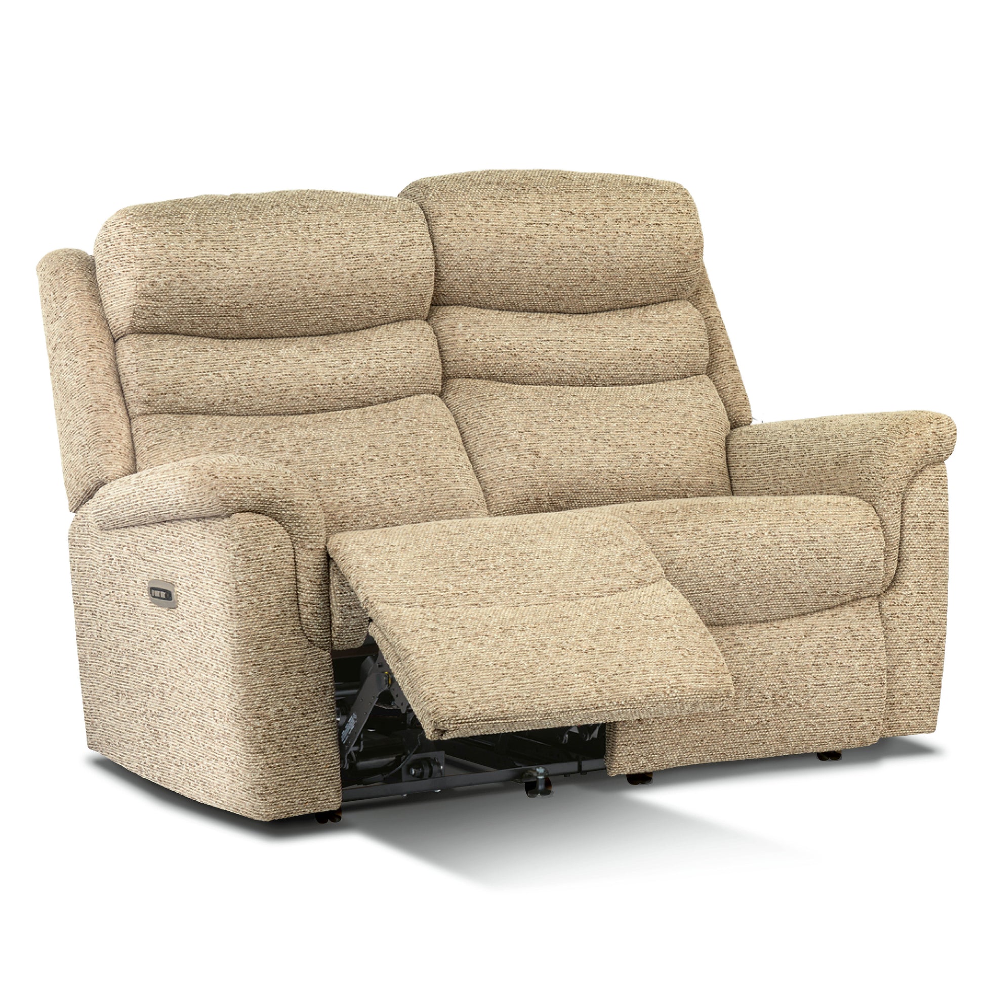 Beige recliner sofa on a white background