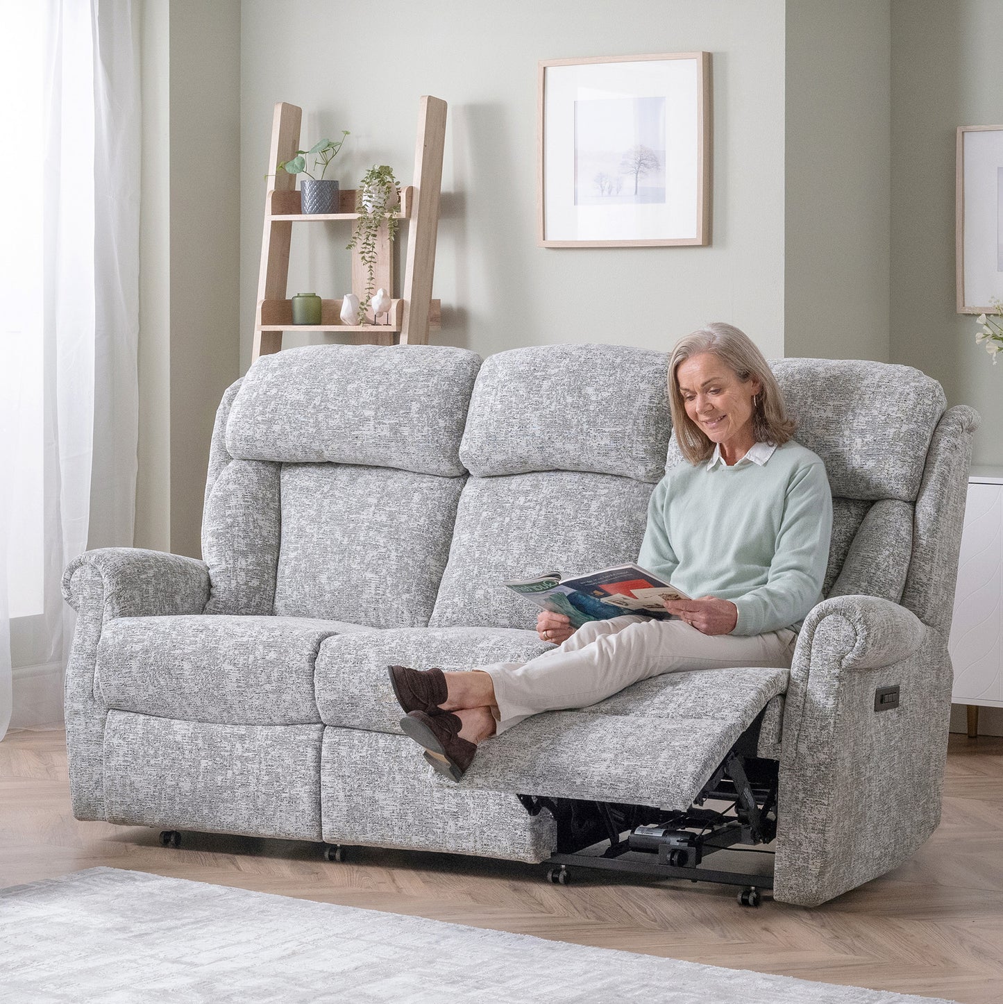 Celebrity Ashfield Three Seater Electric Powered Reclining Fabric Sofa With Mammoth Foam & Lumbar & Headrest Adjustment Option
