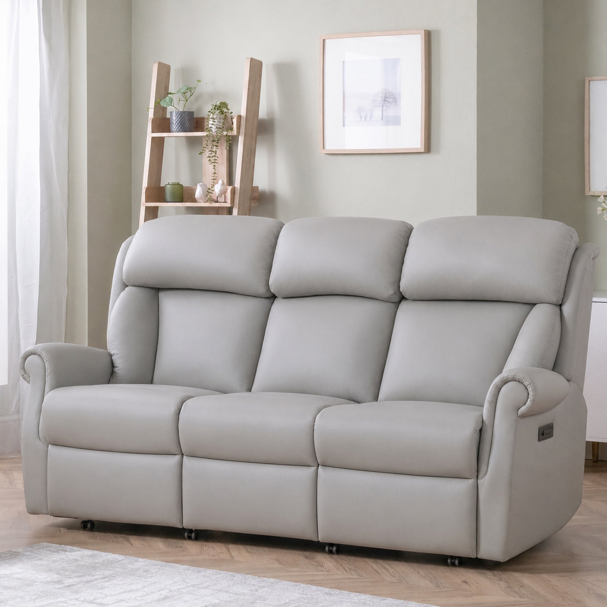 Celebrity Ashfield Three Seater Electric Powered Reclining Leather Sofa With Lumbar & Headrest Adjustment Option