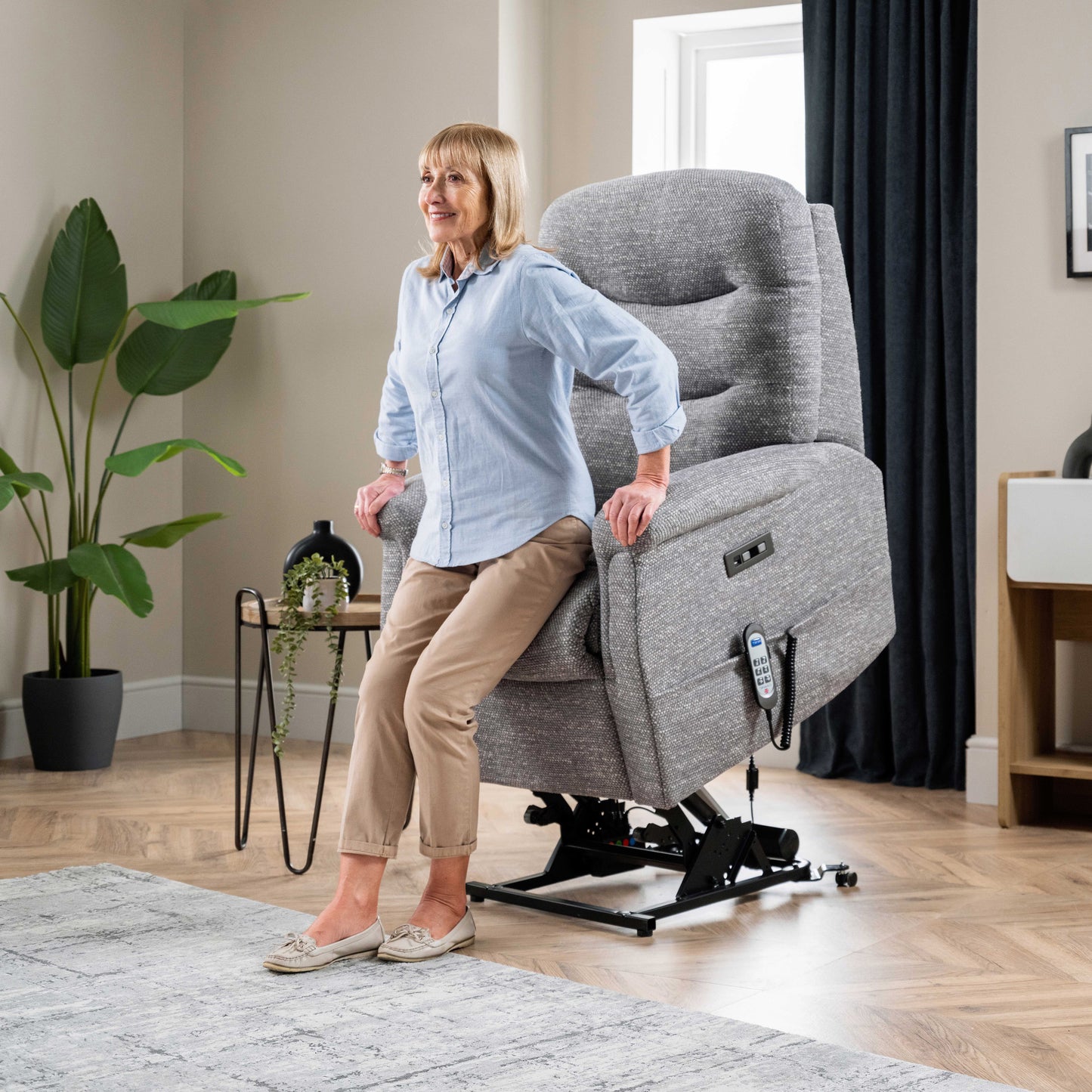 Celebrity Hollingwell Dual Motor Rise And Recliner Fabric Armchair With Mammoth Foam & Lumbar & Headrest Adjustment Option VAT FREE