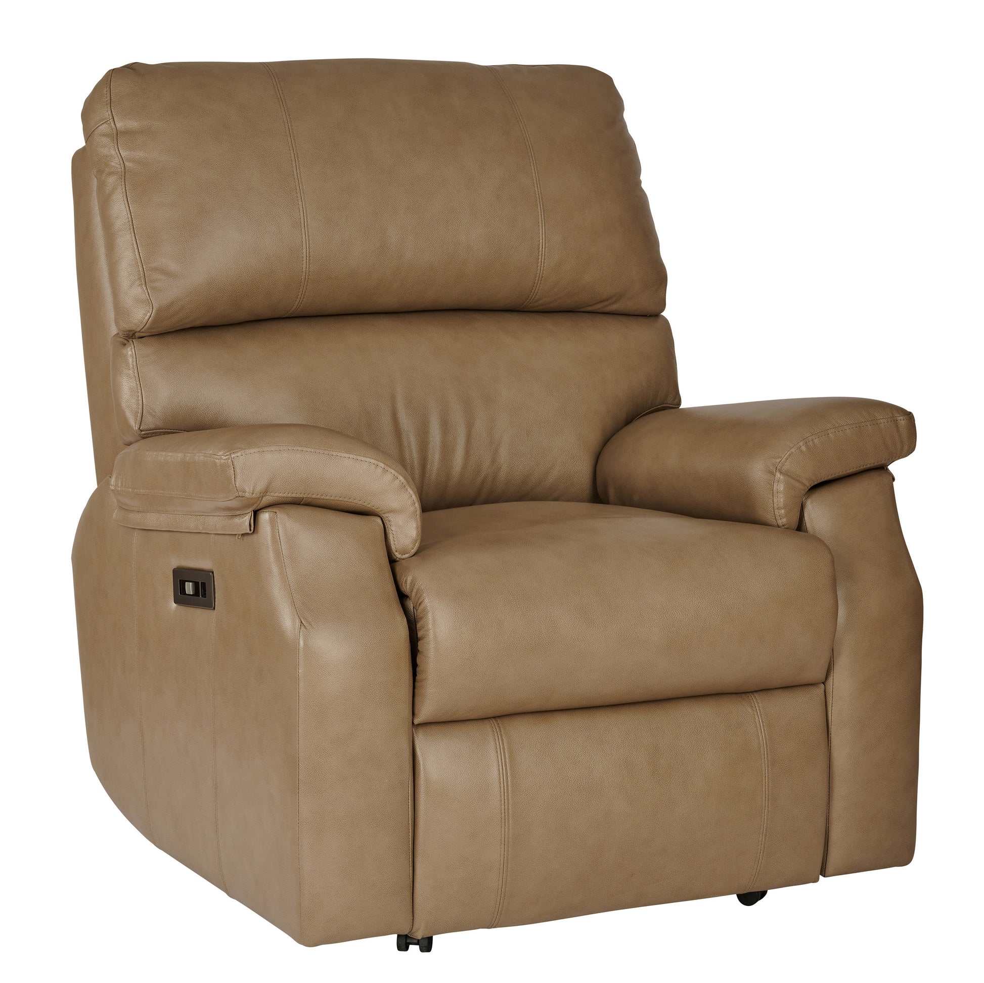 Brown leather celebrity newstead riser recliner chair on a white background