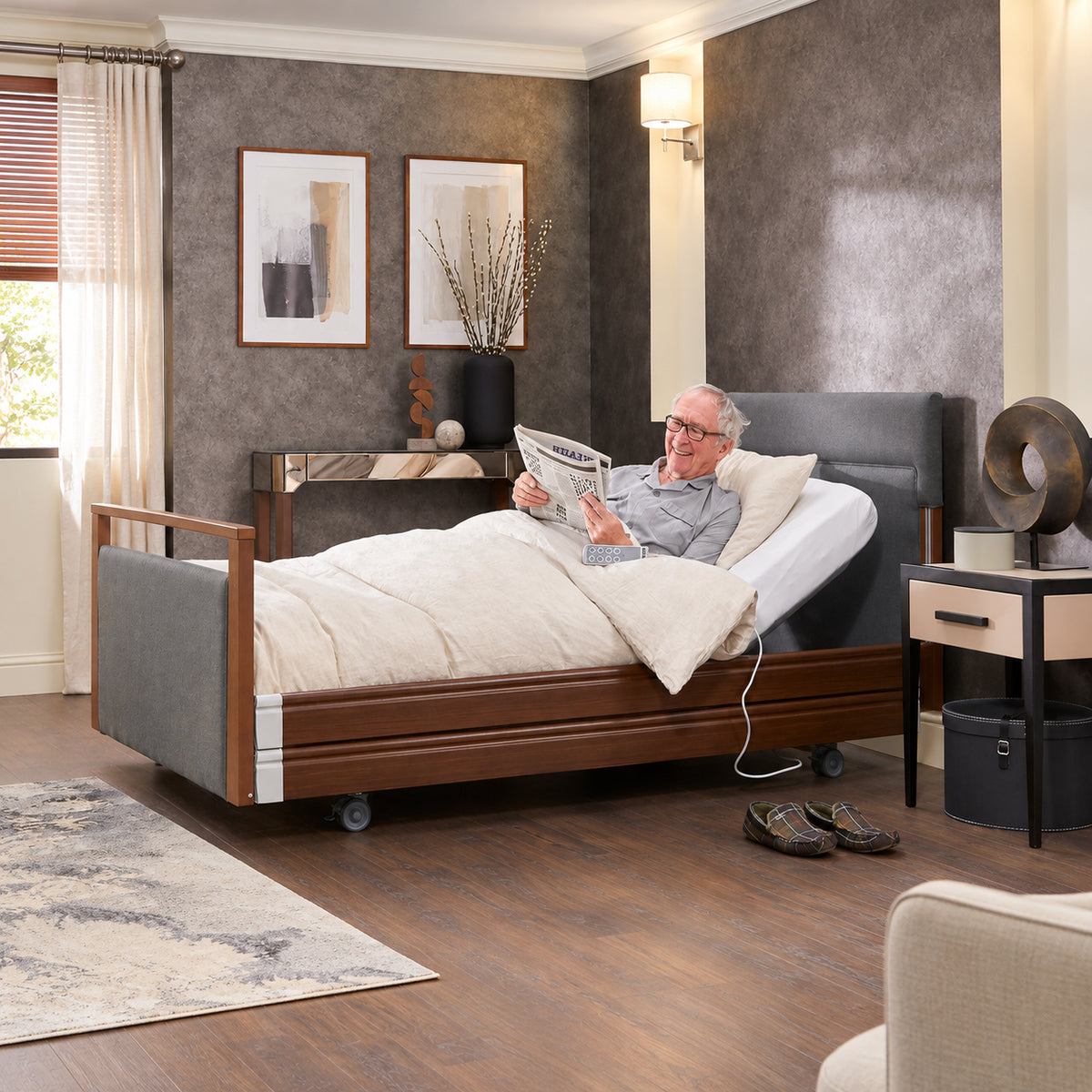 Opera Signature Upholstered Profiling High Low Home Care Adjustable Bed With A Choice Of Mattresses VAT FREE