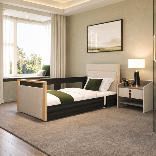 Opera Solo Safeside Upholstered Profiling High Low Floor Bed Home Care Adjustable Bed With A Choice Of Mattresses VAT FREE