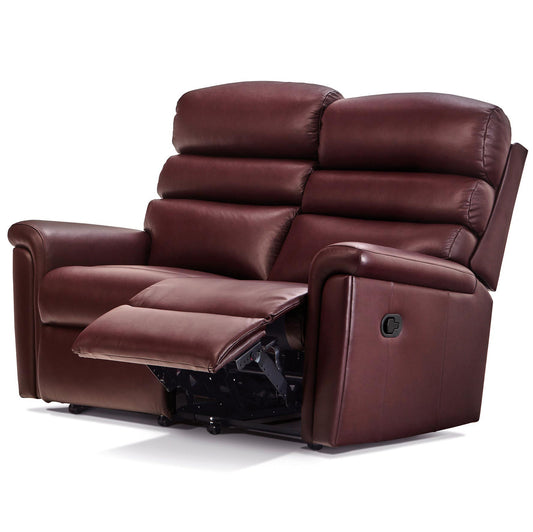 Burgundy Sherborne leather recliner sofa on a white background