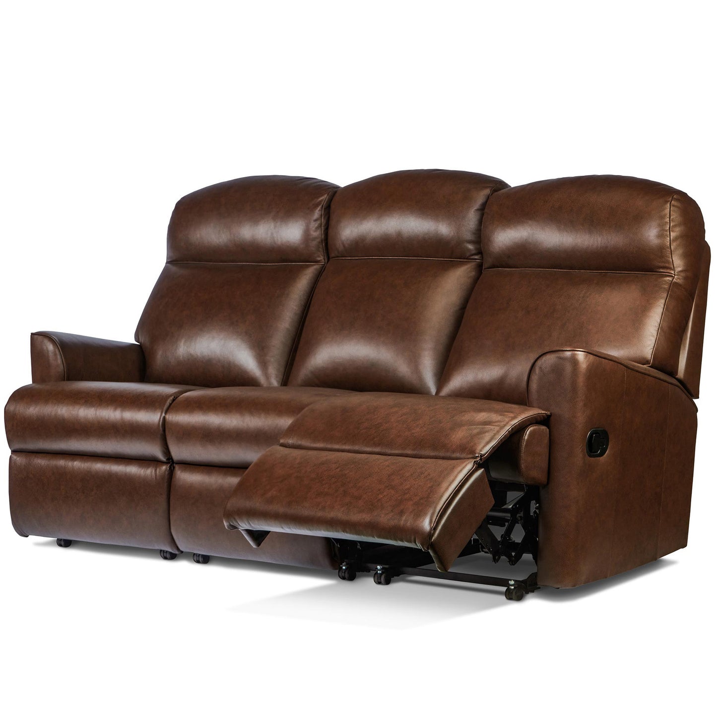Sherborne Harrow Brown leather electric recliner sofa on a white background