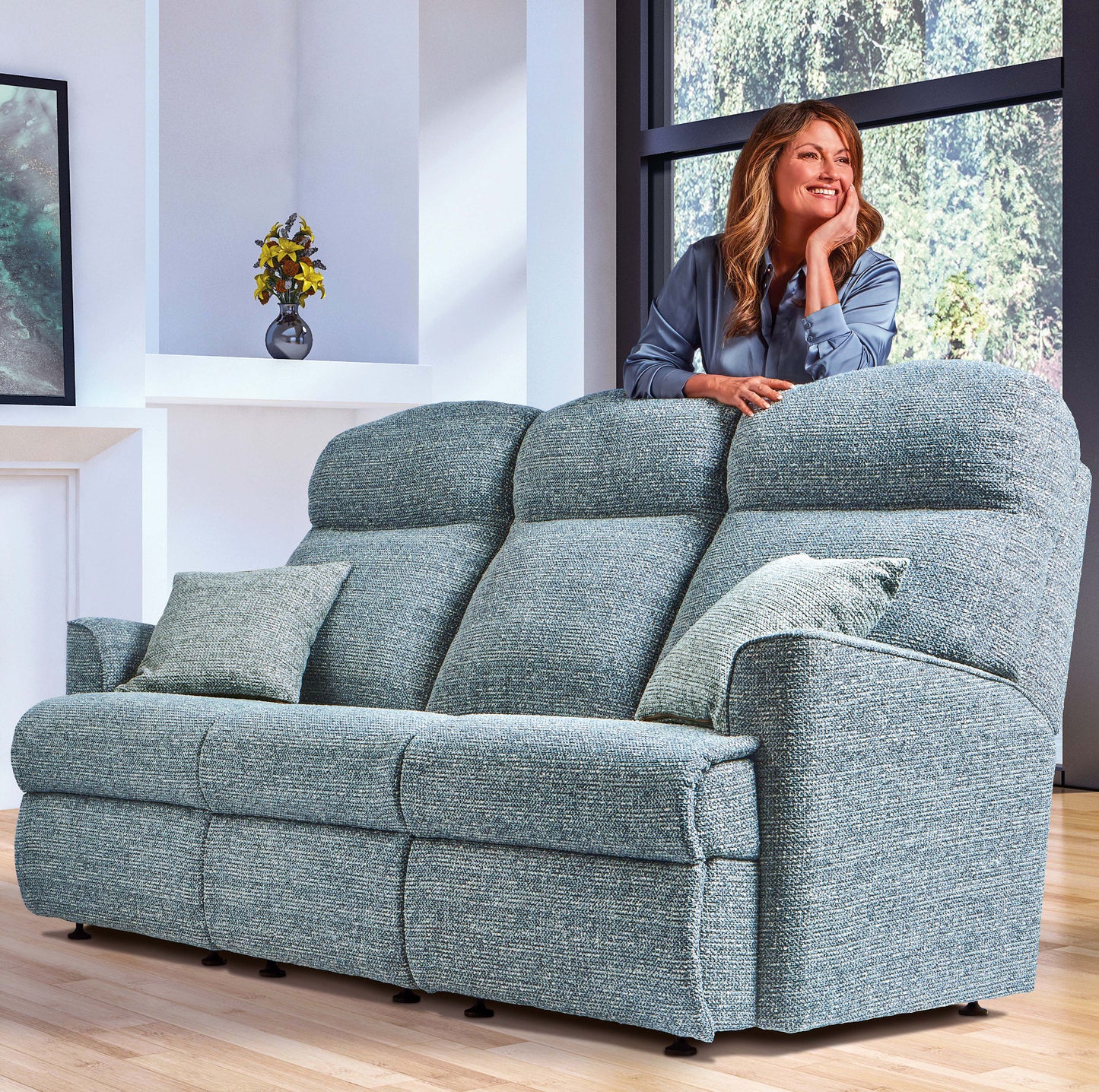 Sherborne Harrow Three Seater Electric Powered Reclining Fabric Sofa