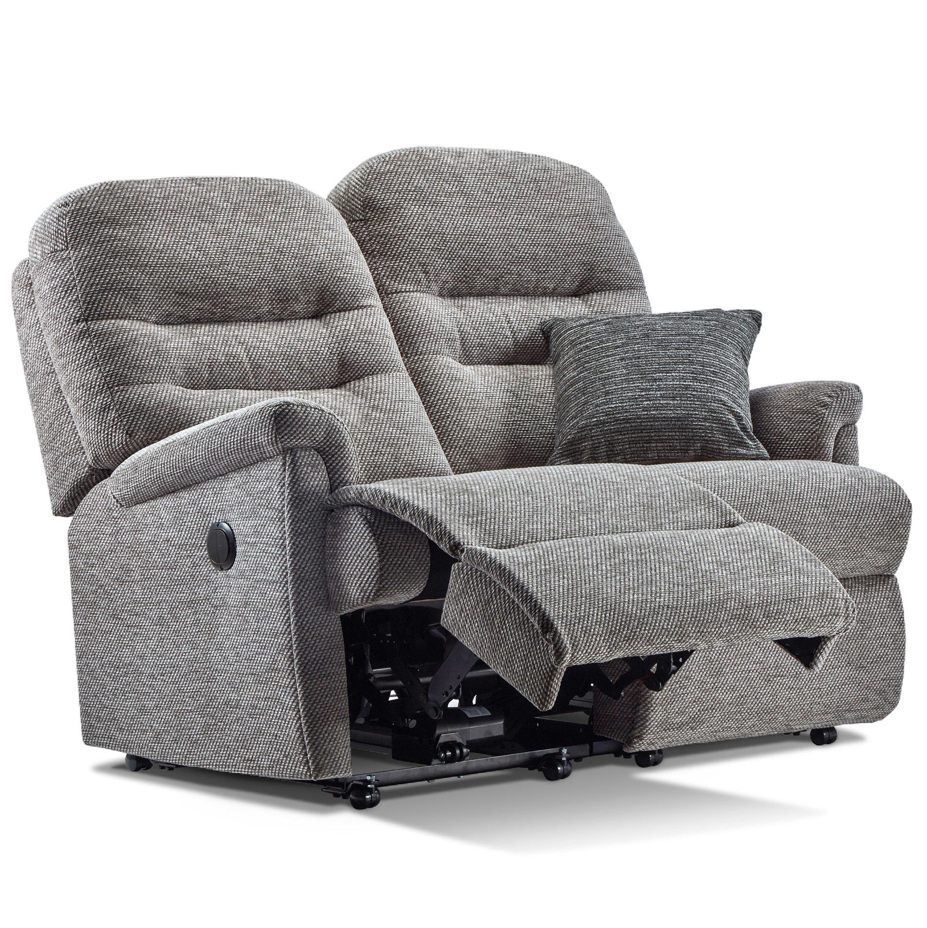 Gray recliner Sherborne Keswick sofa with armrests and a pillow on a white background