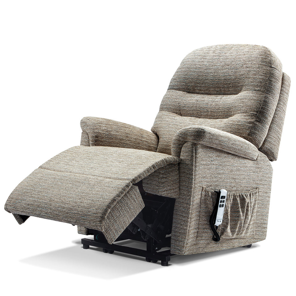 Gray Sherborne Keswick recliner chair with remote control on a white background