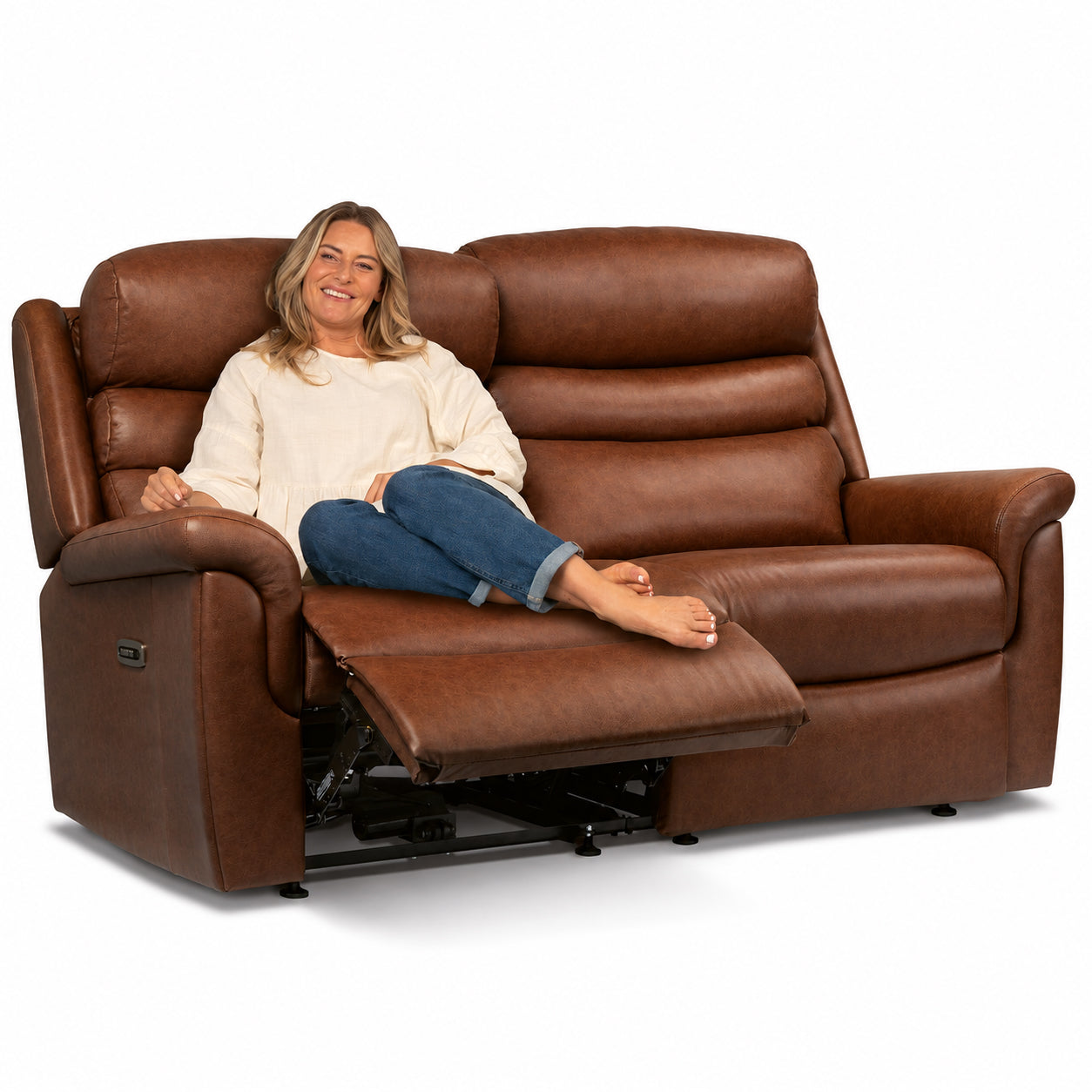 Sherborne Leyburn Two Seater Lounger Electric Powered Reclining Leather Sofa With Headrest Adjustment Option