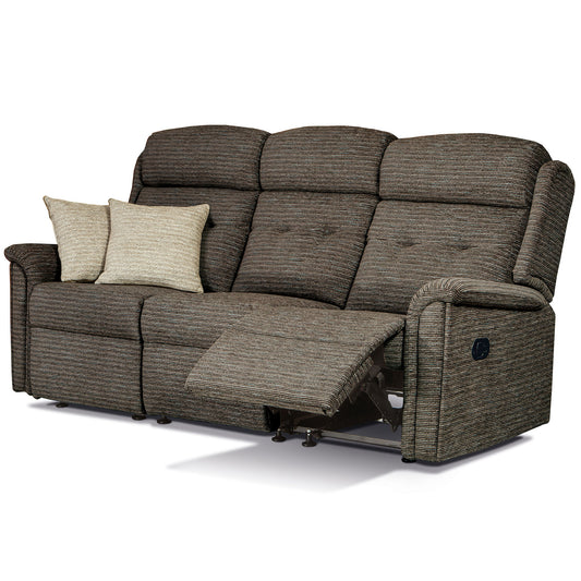 Grey Sherborne Roma recliner sofa with cushions on a white background