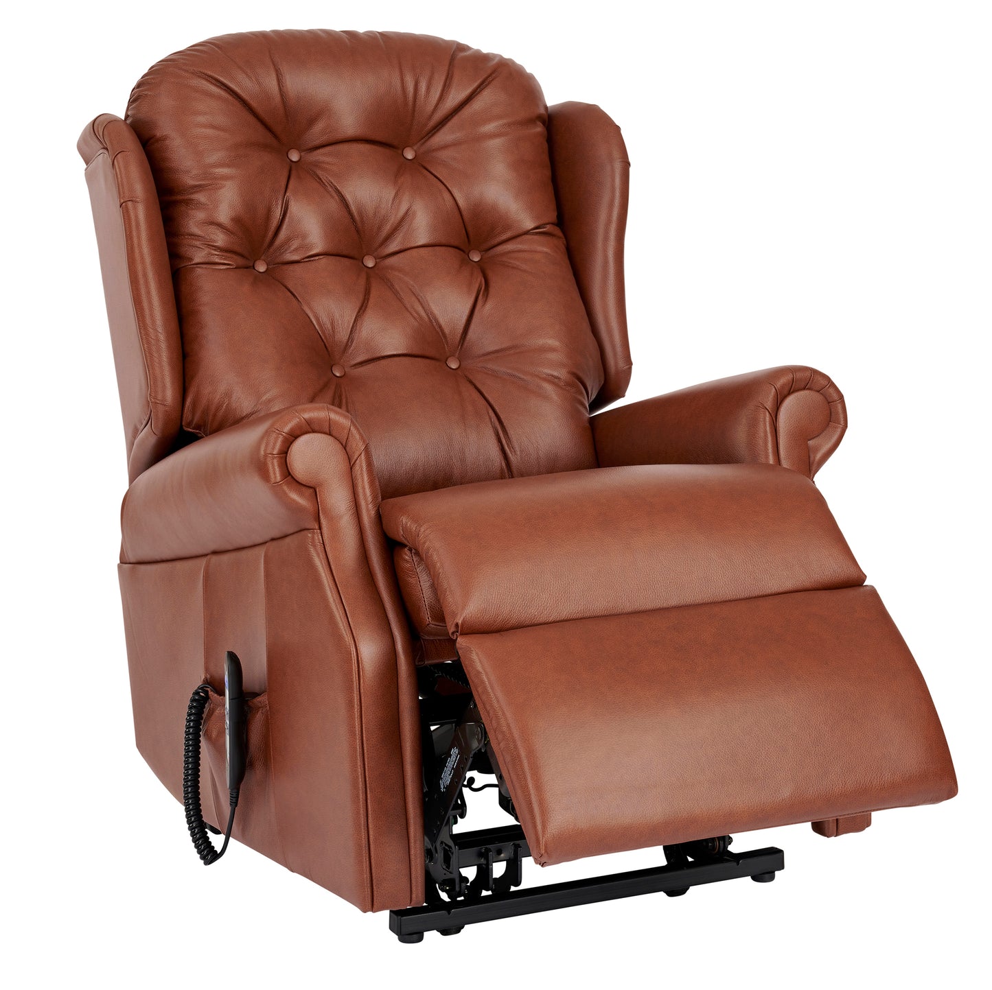 Celebrity Woburn Brown leather recliner chair on a plain background