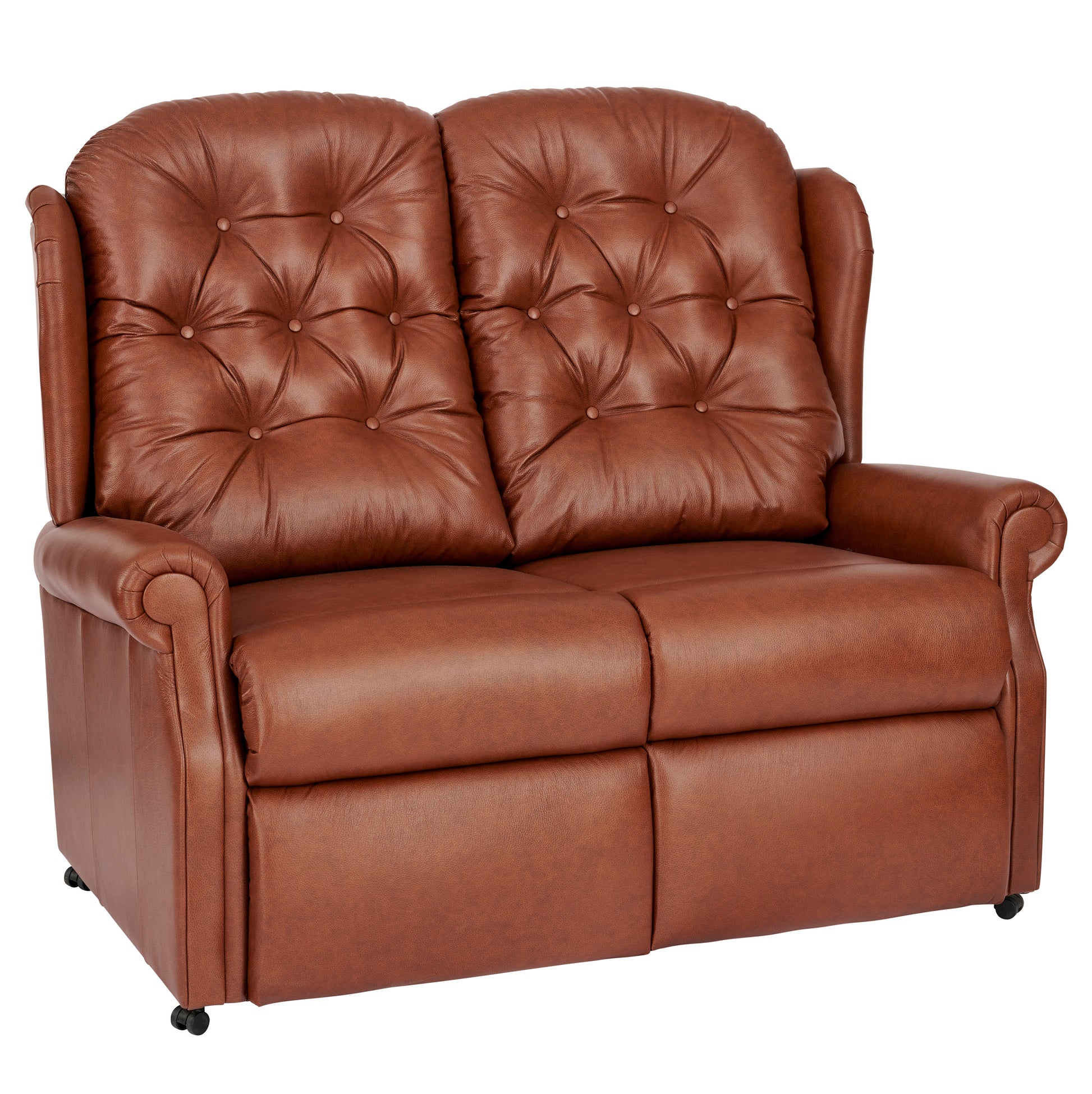 Brown Celebrity Woburn recliner sofa with tufted backrest on a white background