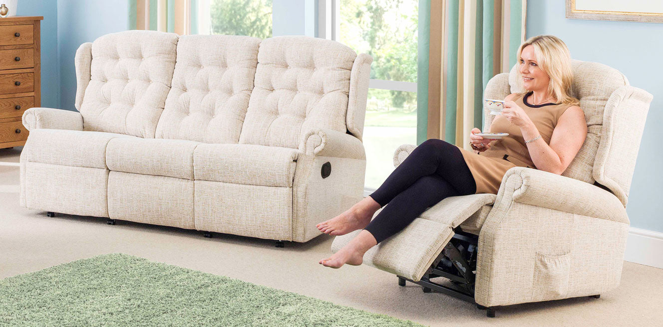 Celebrity Woburn Three Seater Settee Electric Powered Reclining Fabric Sofa With Mammoth Foam