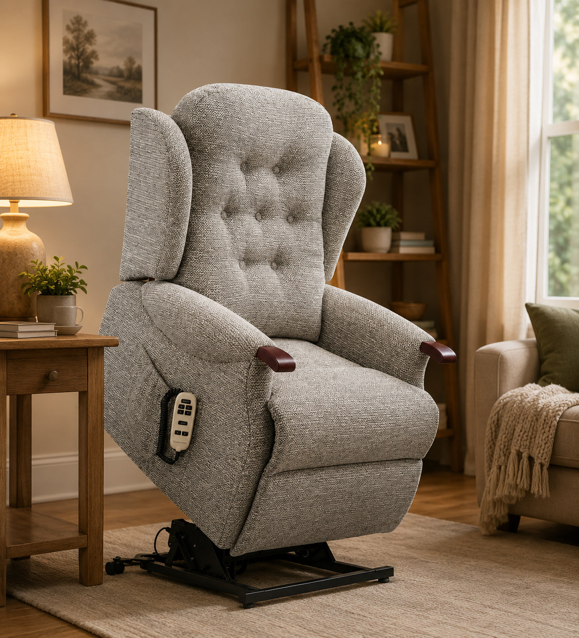 Sherborne Chester Knuckle Dual Motor Fabric Riser Recliner Armchair With Lumbar & Headrest Adjustment Option VAT FREE