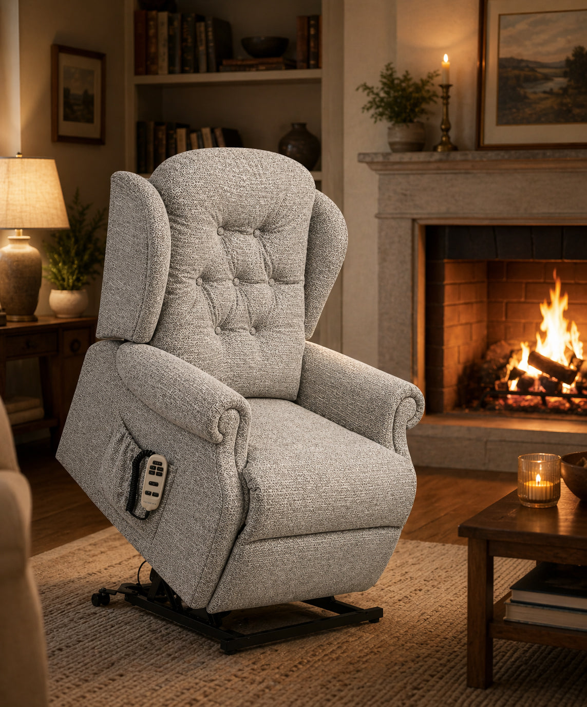Sherborne Chester Dual Motor Fabric Riser Recliner Armchair With Lumbar & Headrest Adjustment Option VAT FREE