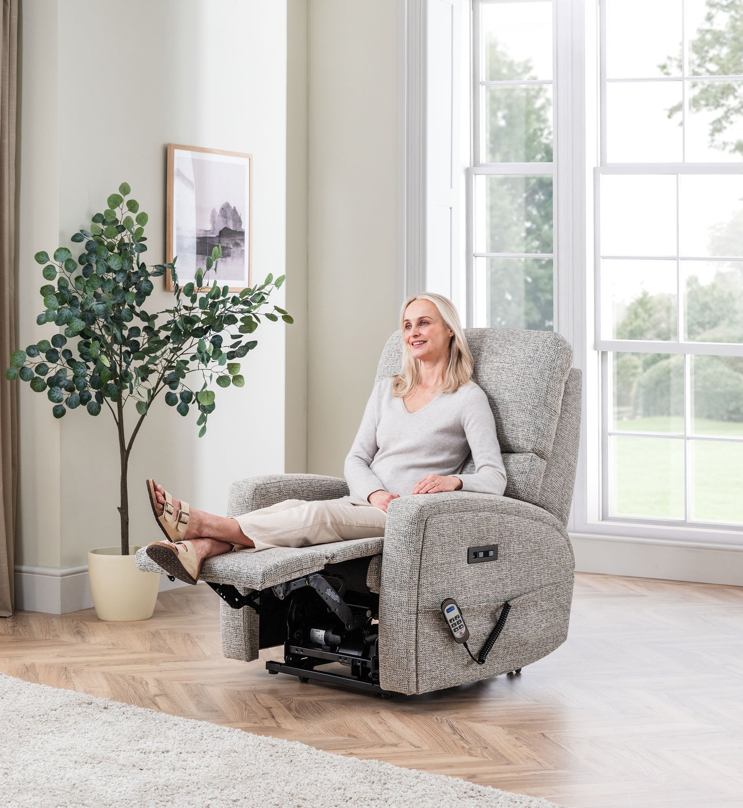 Celebrity Southwell Electric Powered Recliner Fabric Armchair With Mammoth Foam & Lumbar & Headrest Adjustment Option